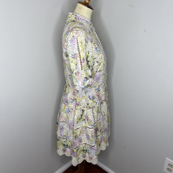 Zimmermann Valour Hydrangea-print‎ Cotton Dress in Light Yellow Sz 3 - Picture 5 of 10